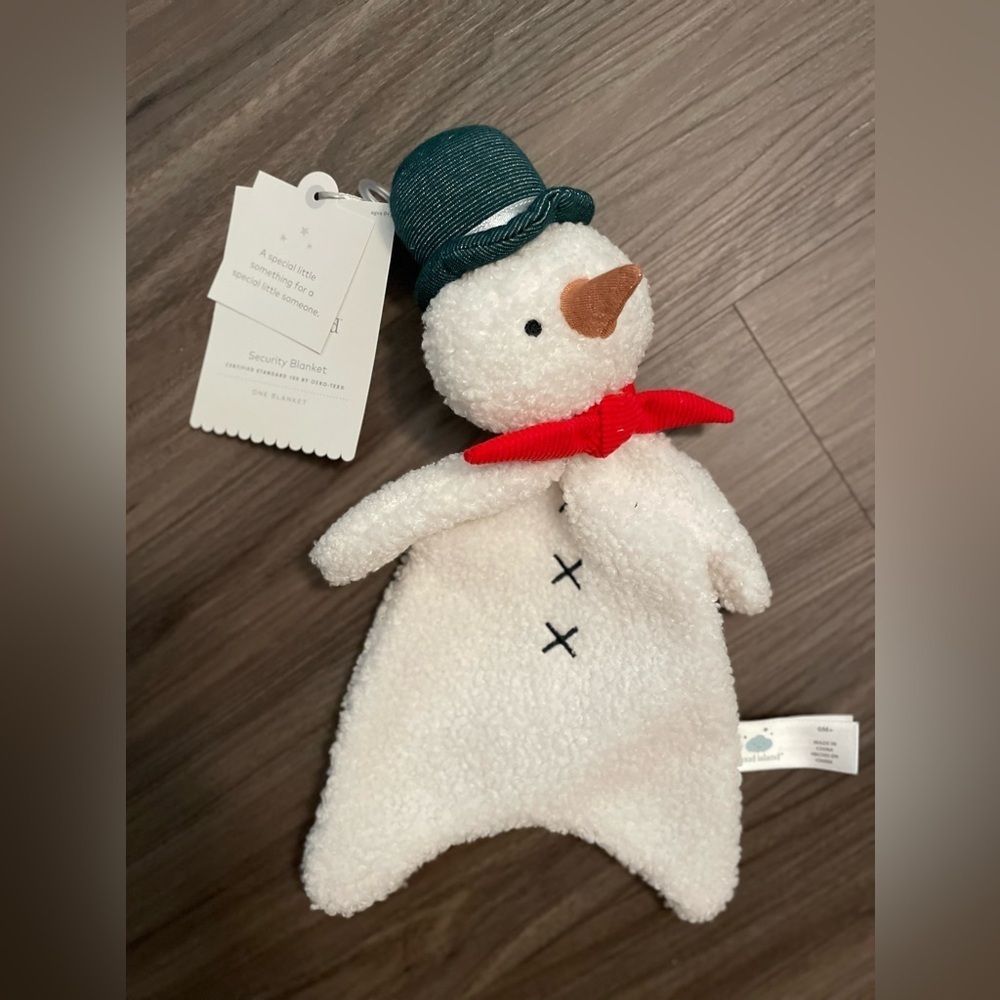 Cloud island Snowman Security Blanket with Red Bow